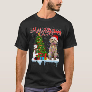 Merry Christmas Santa Labradoodle Light Xmas Tree T-Shirt