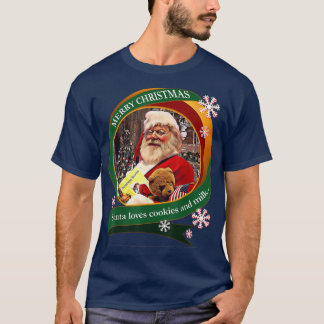 Merry Christmas Santa Loves Cookies and Milk Desig T-Shirt