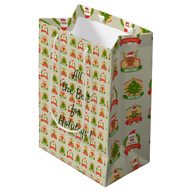 Merry Christmas Santa Medium Gift Bag (Front Angled)