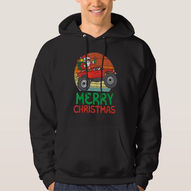 Merry Christmas Santa Monster Truck Xmas Pj Toddle Hoodie (Front)