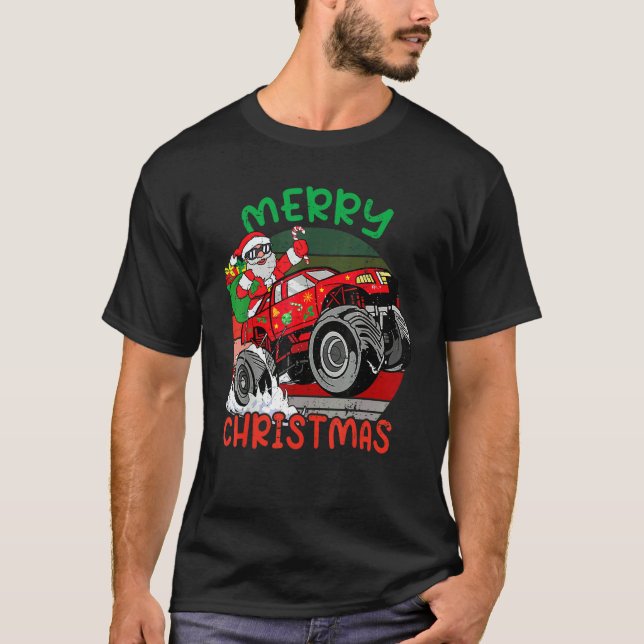 Merry Christmas Santa Monster Truck Xmas PJ Toddle T-Shirt (Front)