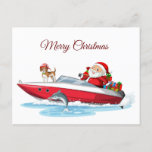 Merry Christmas Santa on the Boat with Dog Holiday Postcard<br><div class="desc">Santa Claus on a boat</div>