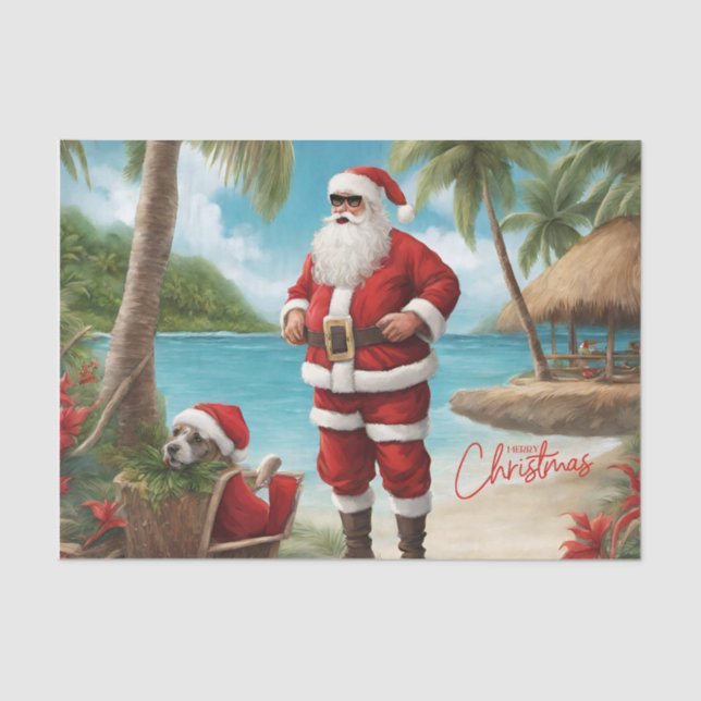 Merry Christmas Santa on Tropical Island  Tissue Paper (Front)