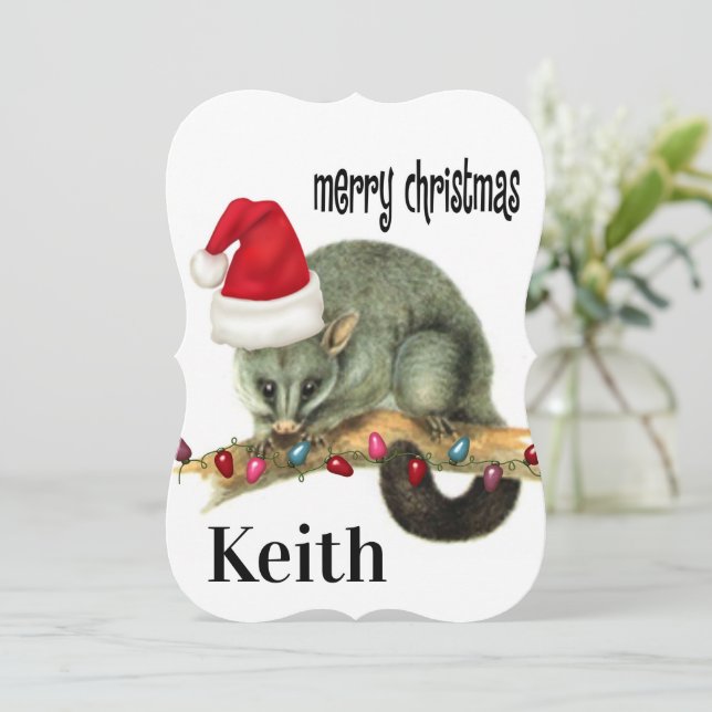 Merry Christmas Santa Opossum Flat Greeting Card (Standing Front)