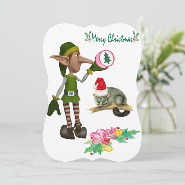 Merry Christmas Santa Opossum Flat Greeting Card (Standing Front)