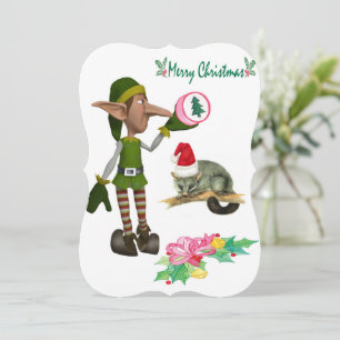 Merry Christmas Santa Opossum Flat Greeting Card