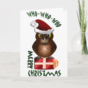 "Merry Christmas" Santa Owl Holiday Card