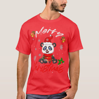 Merry Christmas Santa Panda Xmas Lights Funny Fami T-Shirt