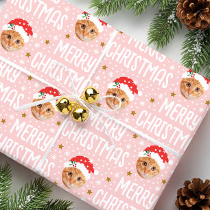 Merry Christmas Santa Photo Cute Face Pink Wrapping Paper