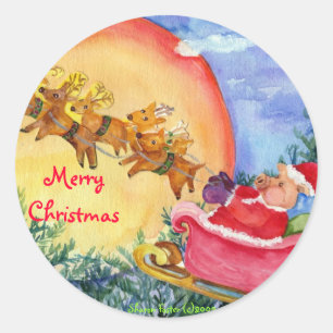 Merry Christmas Santa Pig Delivers Seal or Sticker