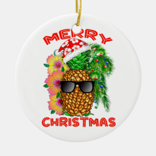 Merry Christmas Santa Pineapple Ceramic Ornament