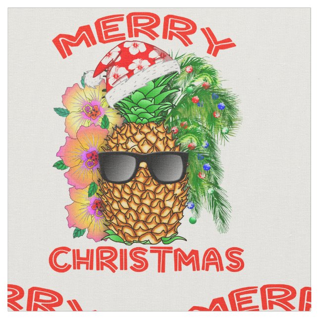 Merry Christmas Santa Pineapple Fabric (Close Up)