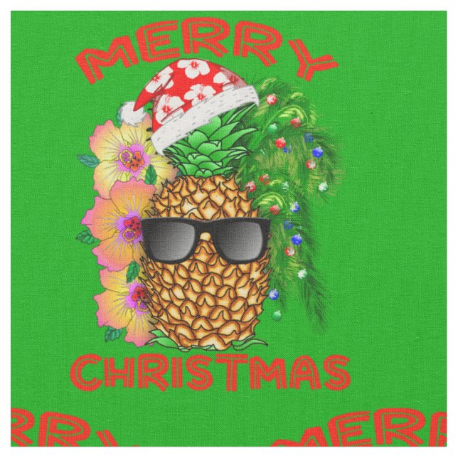 Merry Christmas Santa Pineapple Fabric (Close Up)