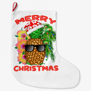 Merry Christmas Santa Pineapple Large Christmas Stocking