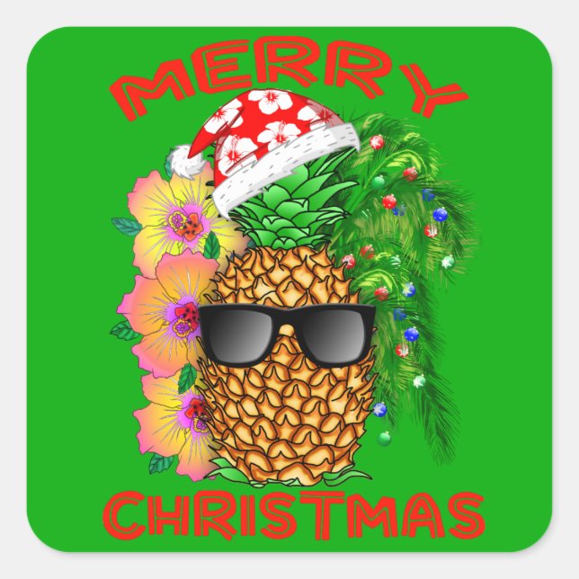 Merry Christmas Santa Pineapple Square Sticker (Front)