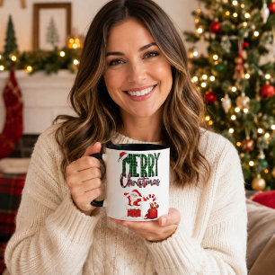 Merry Christmas Santa Plaid Black Accent Mug