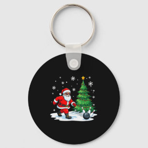 Merry Christmas Santa Playing Bowling Sport Lovers Key Ring