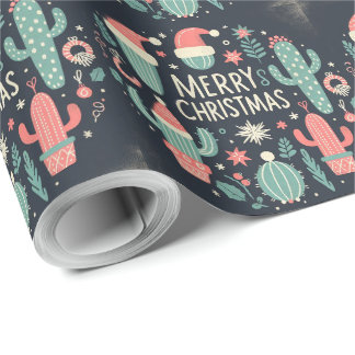 Merry Christmas Santa potted cactus  Wrapping Paper