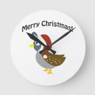 Merry Christmas! Santa Quail Round Clock