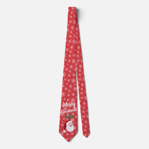 Merry Christmas Santa Red Snowflake Tie