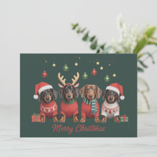 Merry Christmas Santa Reindeer Dachshund Weiner  Holiday Card