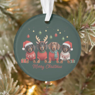 Merry Christmas Santa Reindeer Dachshund Weiner Ornament