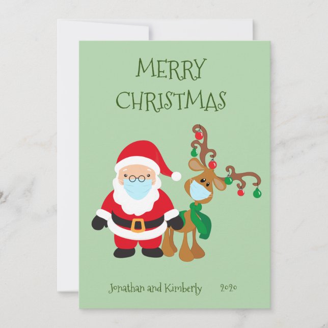 Merry Christmas Santa Reindeer Face Mask 2020 Holiday Card (Front)