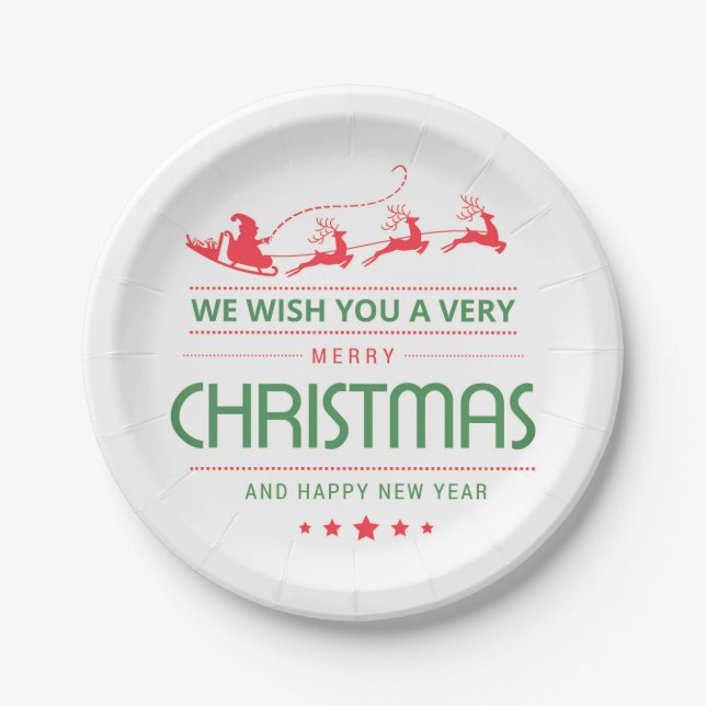 Merry Christmas Santa Reindeer | Holidays Paper Plate (Front)