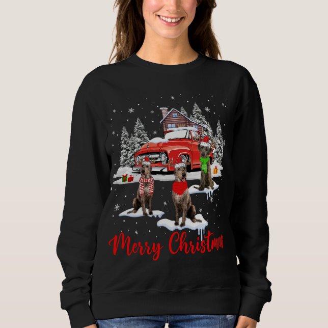 Merry Christmas Santa Reindeer Irish Wolfhound Wit Sweatshirt (Front)