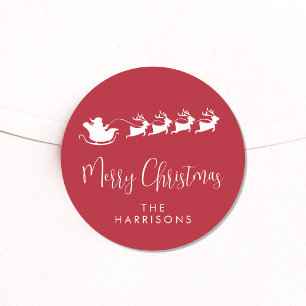 Merry Christmas Santa Reindeer Red Classic Round Sticker