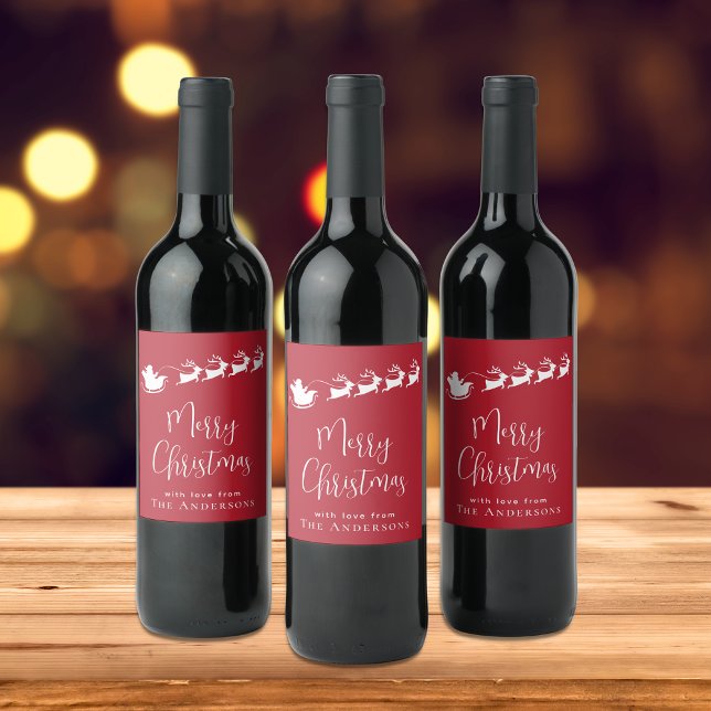 Merry Christmas Santa Reindeer Red Wine Label (Creator Uploaded)