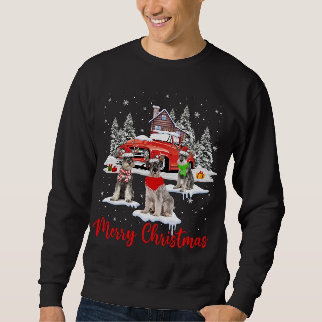 Merry Christmas Santa Reindeer Schnauzer With Red  Sweatshirt (Front)