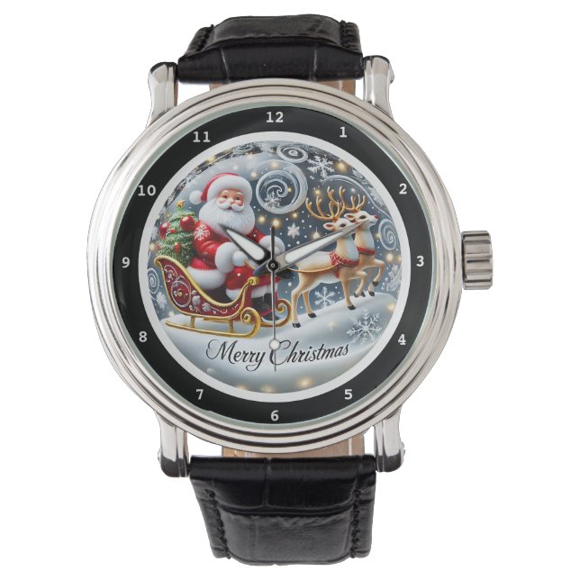 Merry Christmas Santa Reindeer Sleigh Watch (Front)