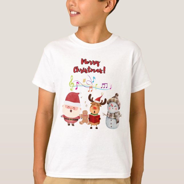 Merry Christmas Santa Reindeer Snowmen T-Shirt (Front)