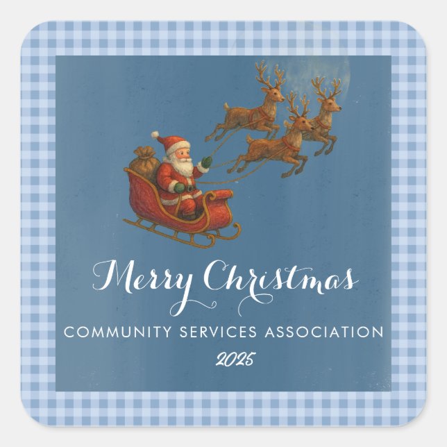 Merry Christmas Santa Reindeer Square Sticker (Front)