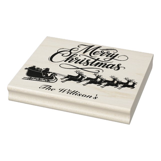 Merry Christmas Santa Reindeer with Name Rubber Stamp (Stamp)
