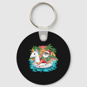 Merry Christmas Santa Relaxing On Float Unicorn Ha Key Ring