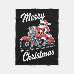 Merry Christmas Santa Riding Motorcycle Biker Love Fleece Blanket