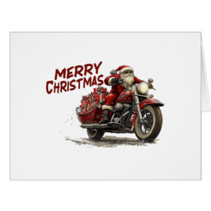 Merry Christmas Santa Riding on a vintage motorcyc