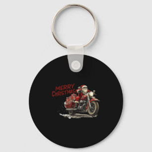 Merry Christmas Santa Riding On A Vintage Motorcyc Key Ring
