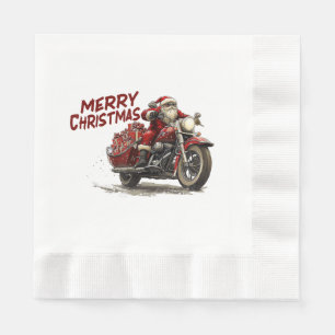 Merry Christmas Santa Riding on a vintage motorcyc Napkin