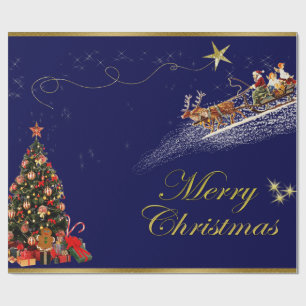 Merry Christmas Santa Riding Sleigh Christmas Tree Wrapping Paper