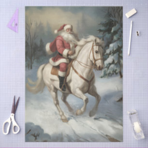 Merry Christmas Santa Riding White Horse Snowing Tissue Paper