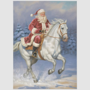 Merry Christmas Santa Riding White Horse Snowing   Tissue Paper