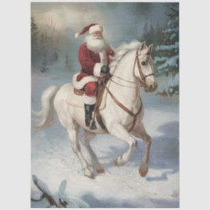 Merry Christmas Santa Riding White Horse Snowing Tissue Paper