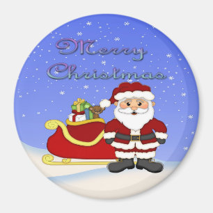 Merry Christmas Santa Round Magnet