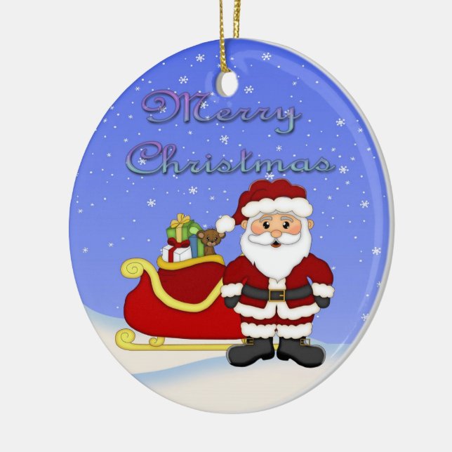 Merry Christmas Santa Round Ornament (Left)