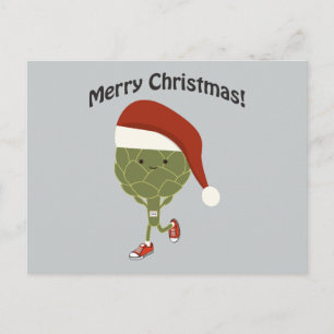 Merry Christmas! Santa Running Artichoke Holiday Postcard