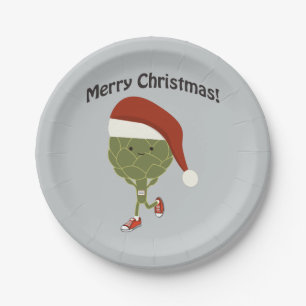 Merry Christmas! Santa Running Artichoke Paper Plate