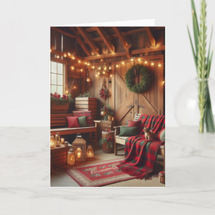 merry Christmas Santa’s Cosy Cabin Holiday Card